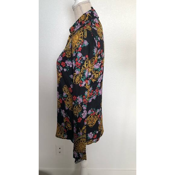 Versace Jeans Couture Button Down Sun Dial Floral Black Blouse W IT 36 US 0 NWT - Picture 3 of 6